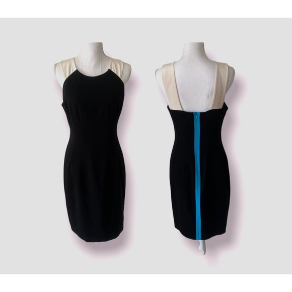 Jay Godfrey Black & Cream Strap Colorblock Sheath Bodycon Blue Zipper Mini 10 - Picture 14 of 14